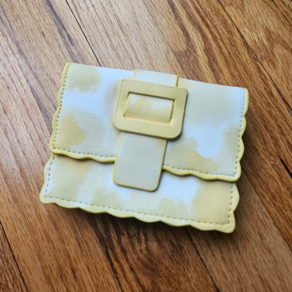 Boutique Yellow Mini Crossbody Bag Scalloped Faux Leather Coquette Purse